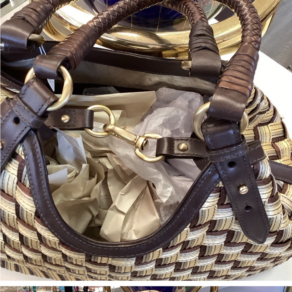 SOLD:  COLE HAAN Genevieve Woven Triangle Hobo Shoulder Handbag Tote 19" Silk - Picture 7 of 13